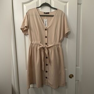 Simplee Apparel Beige Button-Down Midi Dress